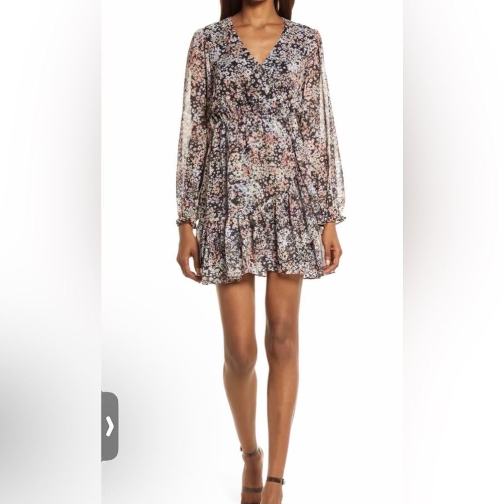 Chelsea 28 Floral Ruffle Mini Dress - Black, White, Pink